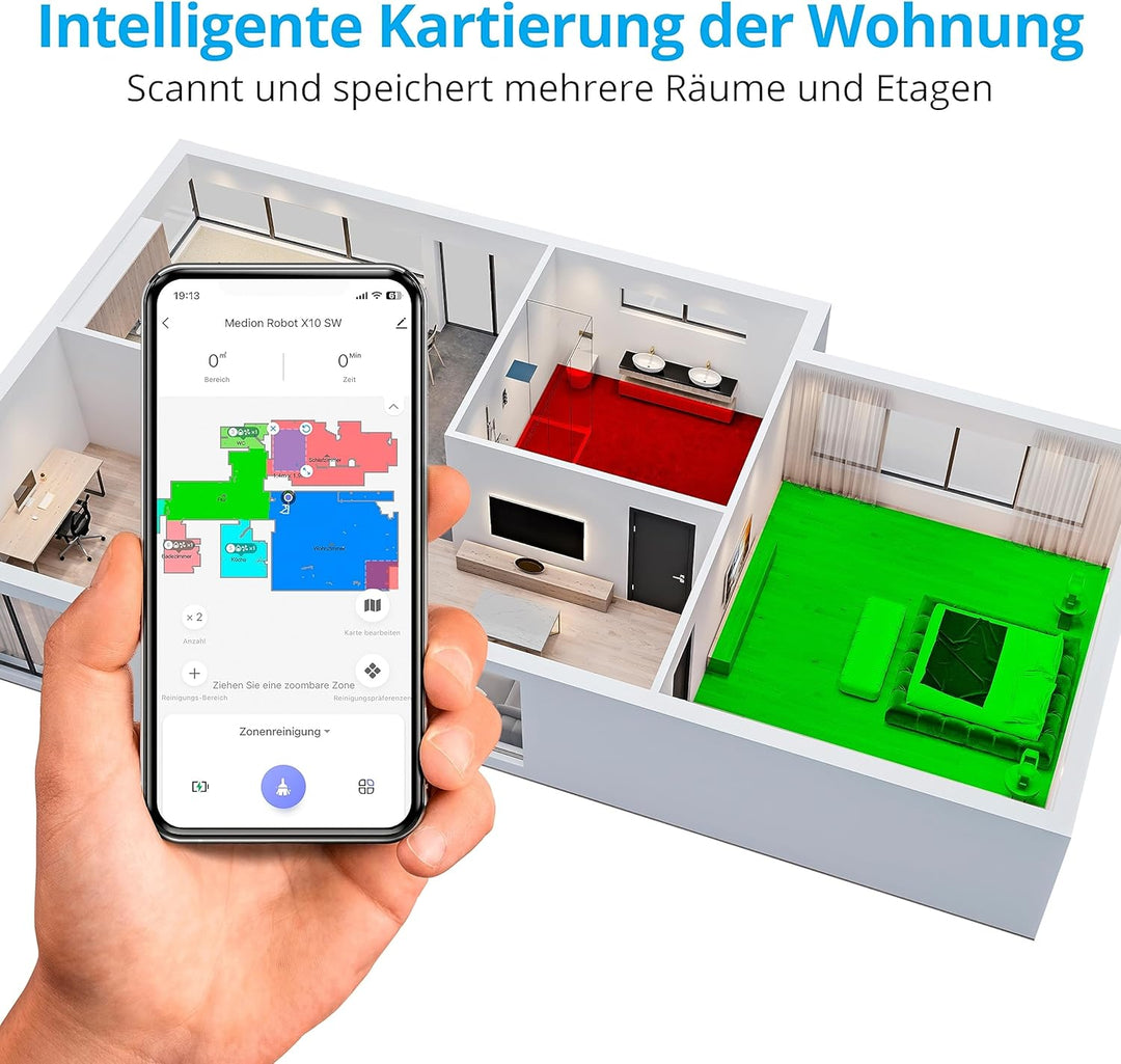 MEDION Saugroboter mit Lasernavigation und Wischfunktion X10 SW (Starke 2.700Pa Saugkraft, 2in1 Robo