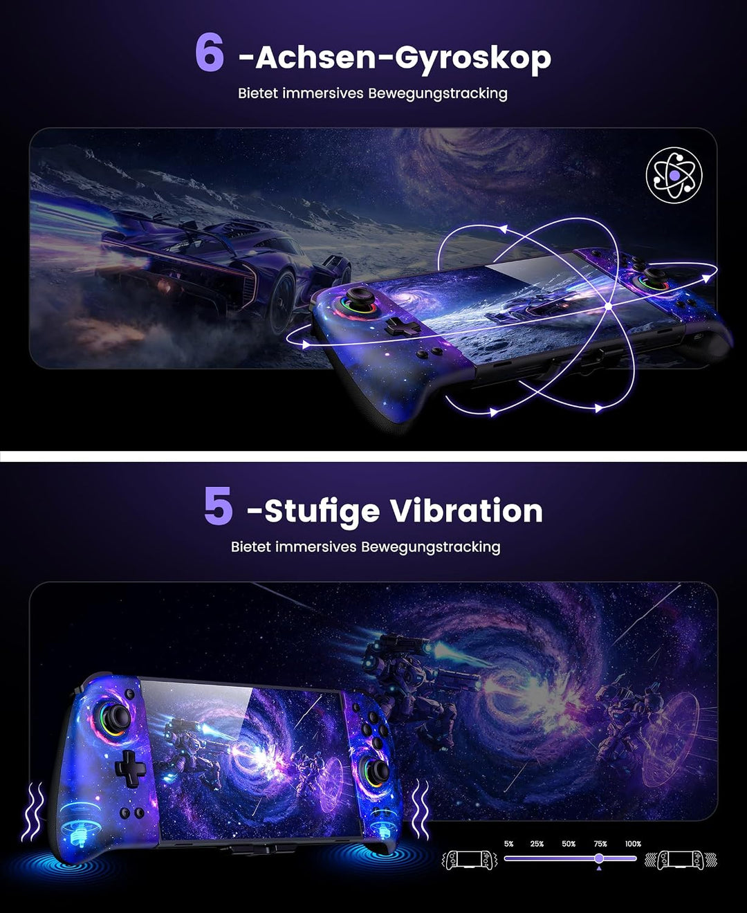 Elegamefy Wireless Switch 2 Controller Hall Effekt Joysticks Marinefarbe | Turbo, Vibration, RGB-Bel