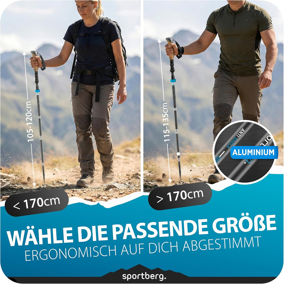 Wanderstöcke faltbar Carbon/Aluminium – leichte Teleskop Walking Stöcke mit Korkgriff, höhenverstell