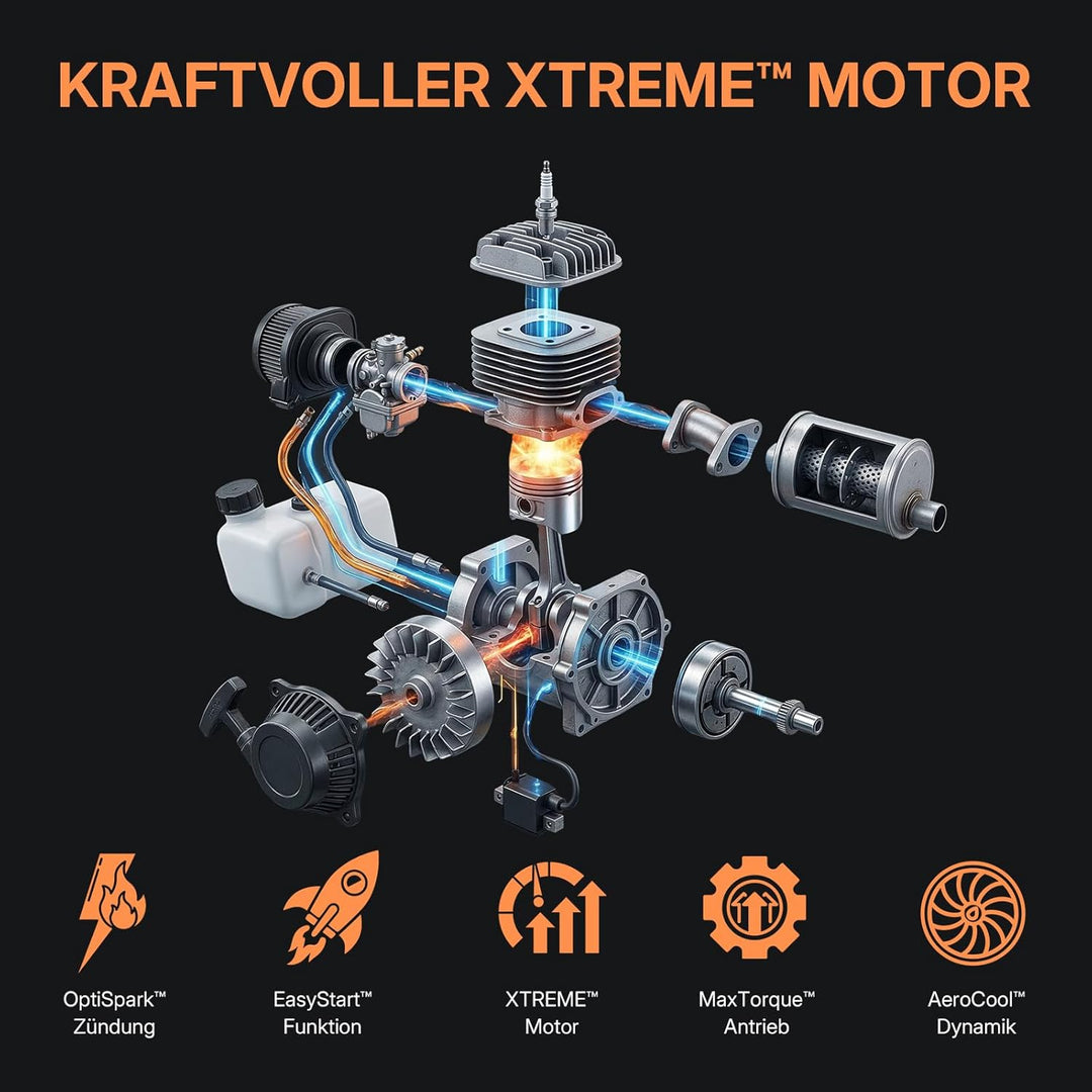 WORKIT 52 cm³ Motorsense Benzin 2 PS, 3-in-1 Freischneider Benzin & Rasentrimmer Benzin Set, inkl. U