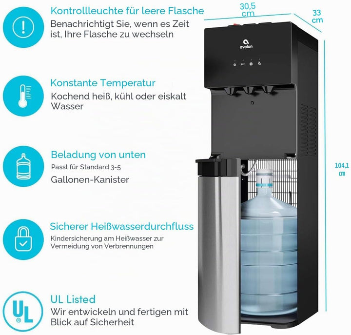 Avalon Wasserspender mit BioGuard, 3 Temperatureinstellungen, Warm-, Kalt- und Raumwasser, langlebig