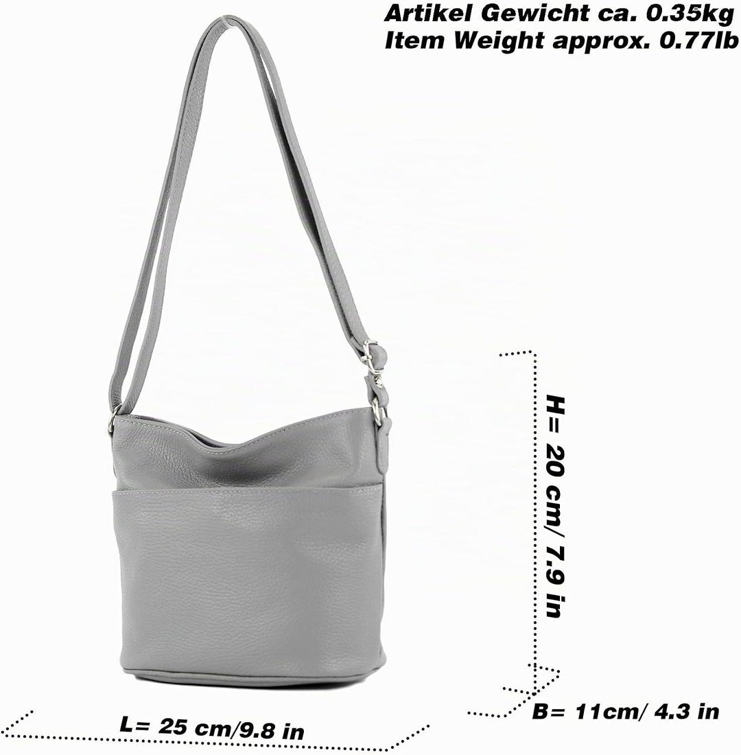 modamoda de - T198 - ital. Umhängetasche Klein Small aus Leder Graphitgrau, Graphitgrau