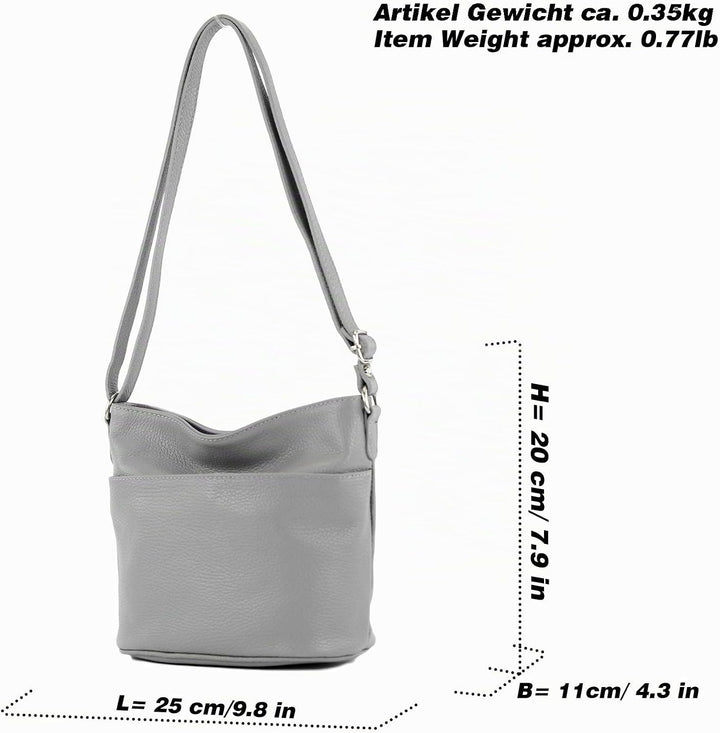 modamoda de - T198 - ital. Umhängetasche Klein Small aus Leder Graphitgrau, Graphitgrau
