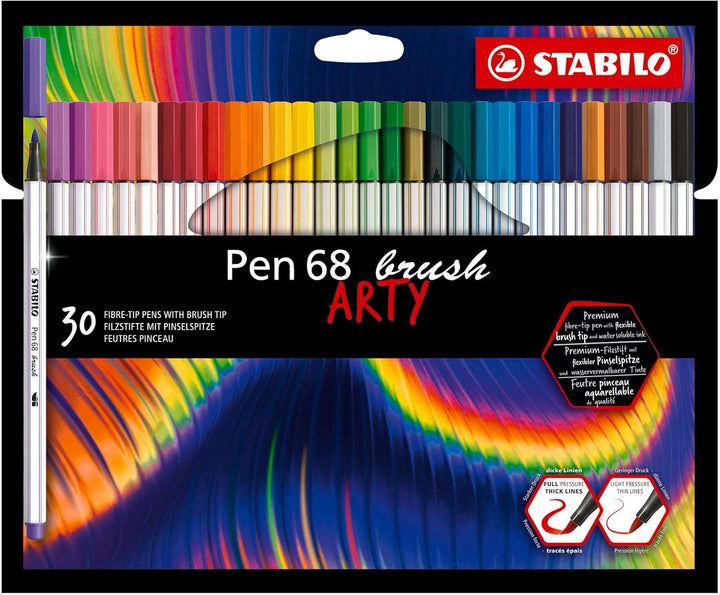 Premium-Filzstift mit Pinselspitze für variable Strichstärken - STABILO Pen 68 brush - ARTY - 30er P