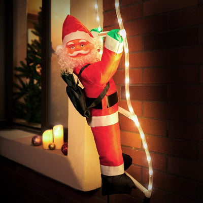 Monzana LED Weihnachtsmann Leiter XL 90cm für In-/Outdoor Timer 8 Leuchtfunktionen dimmbar Santa Cla