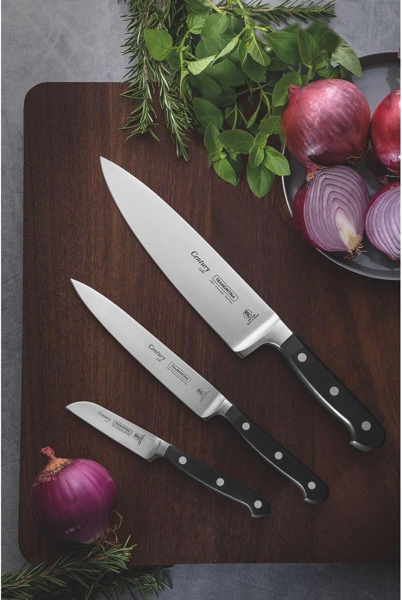 Tramontina Messerset CENTURY, 3-teilig, Edelstahl DIN 1.4110, schwarz, rostfrei, Century