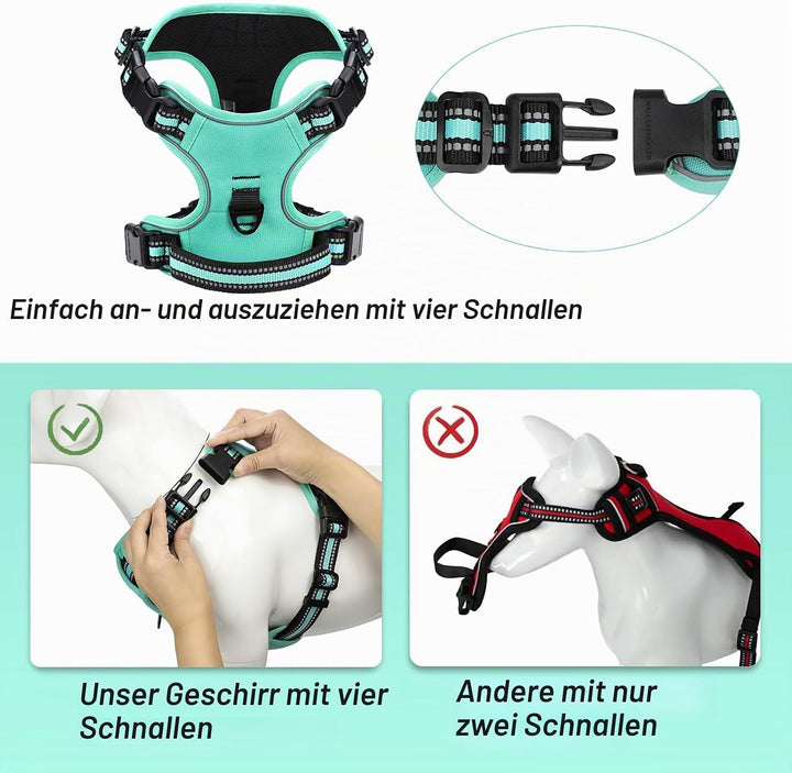 Hundegeschirr, No-Pull Hundegeschirr, Brustgeschirr für kleine, Grosse, mittelgrosse Hunde, Weich At