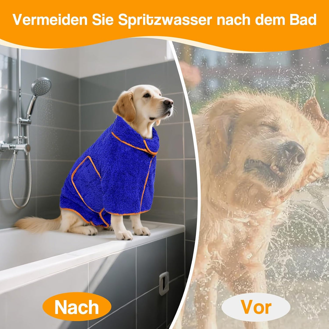 Hundebademantel, Bademantel für Hunde Schnell Trockend Einstellbar Hundehandtuch mit Klettverschluss