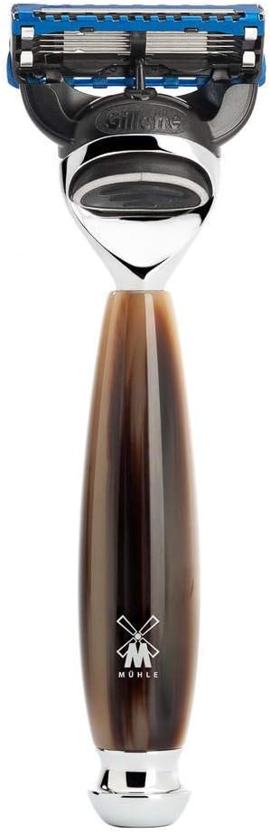 MÜHLE Rasierset - Vivo Serie - Black Fibre - kompatibel mit Gillette-Klingen - Edelharz hornbraun