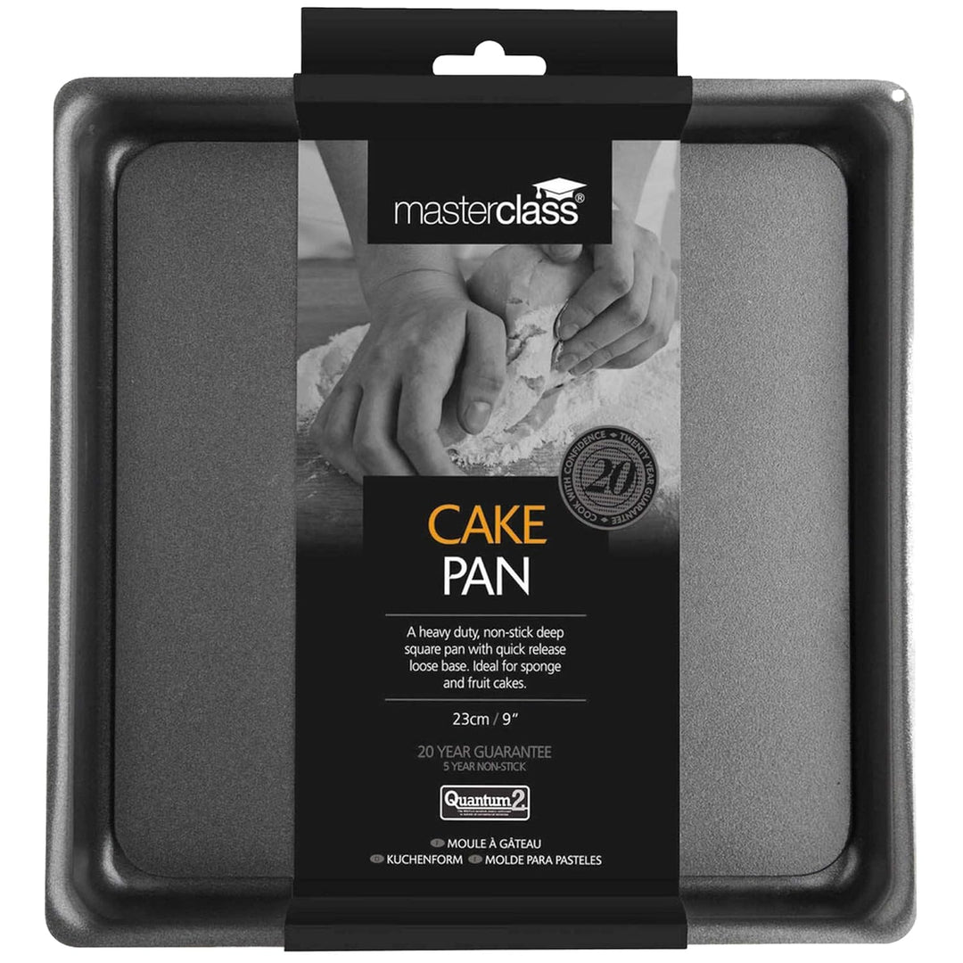 MasterClass Deep Cake Tin, 23cm Square Pan, With Loose Bottom, Non Stick, 1 mm Carbon Steel, PFOA fr