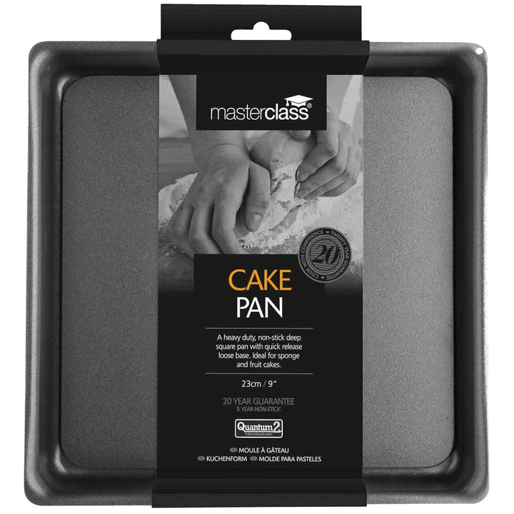 MasterClass Deep Cake Tin, 23cm Square Pan, With Loose Bottom, Non Stick, 1 mm Carbon Steel, PFOA fr
