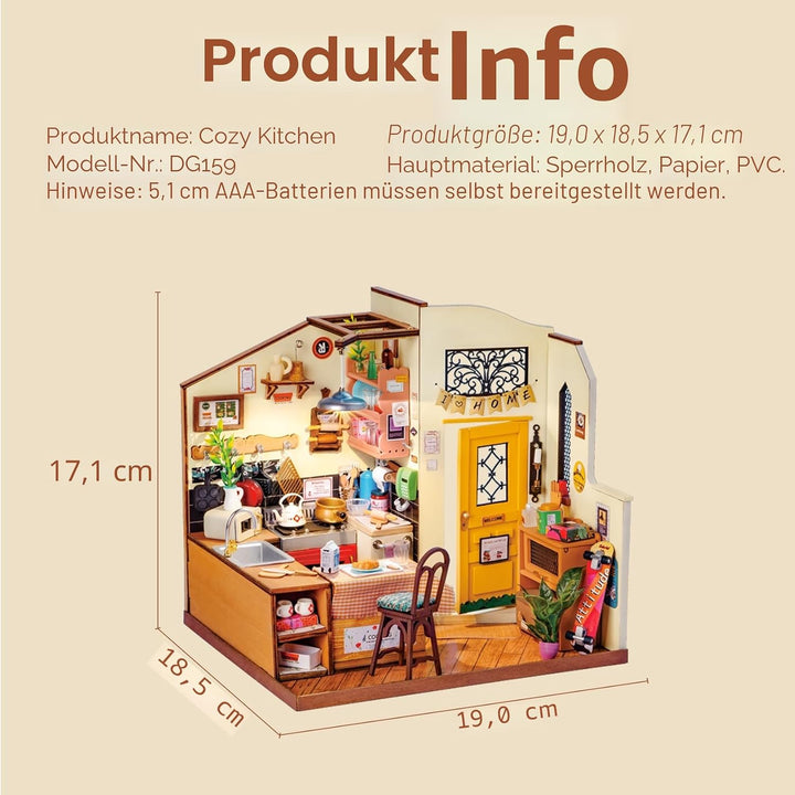 Rolife Puppenhäuser Miniatur Haus Kit mit Möbeln und LED-Licht Puppenhaus Holz Modellbausätze für Er