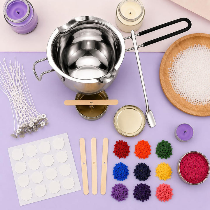 JVHLOV Kerzen Selber Machen Set, Candle Making Kit mit 600ml Wachsschmelztopf, 200 Kerzendochte, 8 K