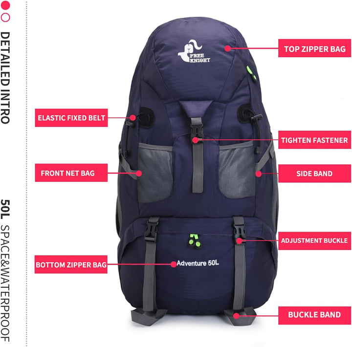 Bseash 50L Leichter wasserfester Wanderrucksack, Outdoor Sport Tagesrucksack Multifunktions Reisetas