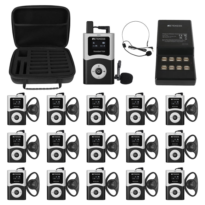 Retekess T130U Audio Tour Guide System Set, Reiseleitersystem(1-15) | 200 m, 40 Stunden, 16 USB Lade