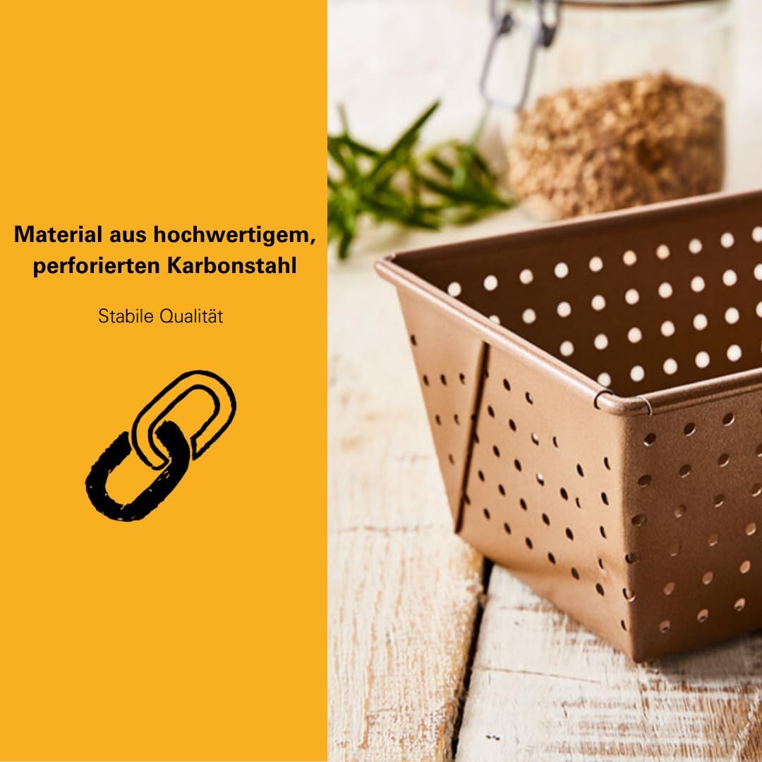 Birkmann, Laib & Seele, perforierte Brotbackform, 20 cm, Backform für kleine Brote, aus bronzefarben
