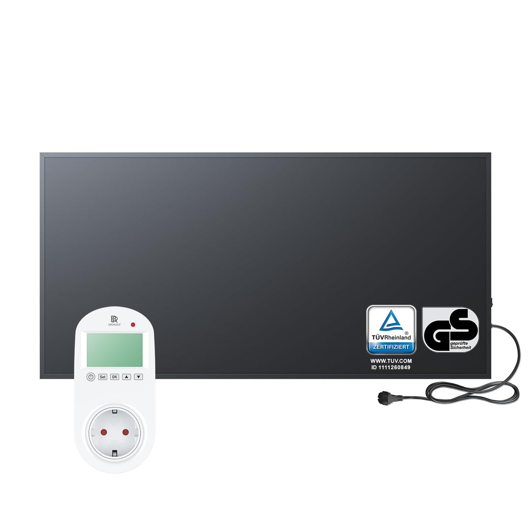 BR Bringer Infrarotheizung 1000 Watt, schwarz - mit Steck-Thermostat - Infrarot Elektroheizung Energ