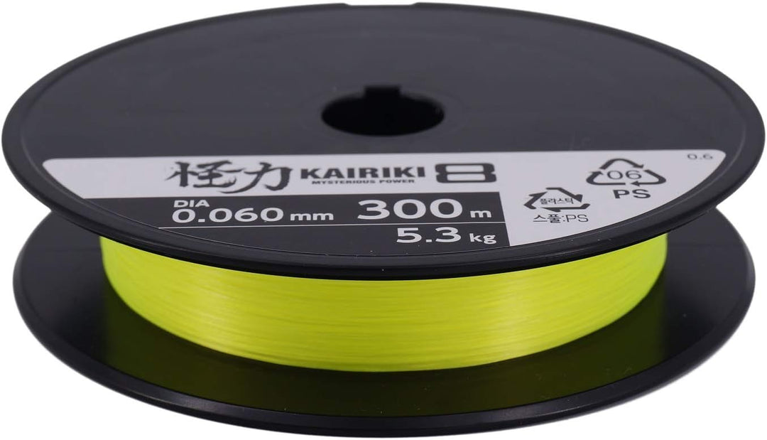Shimano Kairiki 8, 300 Meter, Gelb, geflochtene Angelschnur, 59WPLA68R3 0.10mm / 6.5kg, 300m, 0.10mm