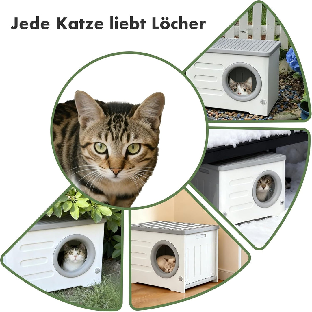 Katzenhaus für den Aussenbereich, wetterfest, isoliert, robuster Kunststoff, Wildkatzenhaus, erhöhte