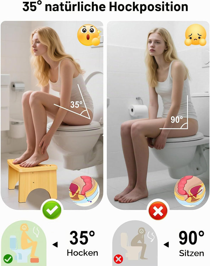 RayLove Physiologischer Toilettenhocker aus Bambus – WC-Trittbrett aus Holz – 35 Grad strapazierfähi