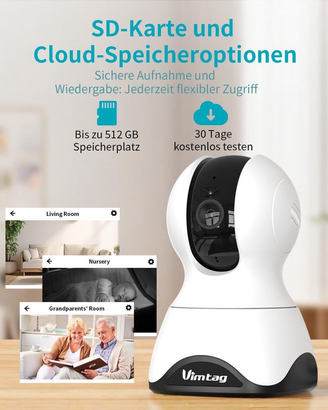 VIM TAG 2,5K Überwachungskamera Innen,5G WLAN Innenkamera, 360° Kamera Überwachung Indoor,AI-Bewegun