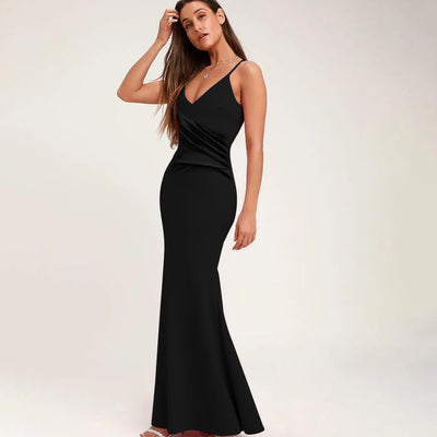 QKEPCY Damen Bodycon Maxikleid Sexy Lounge Slip Langes Kleid Elegant V-Ausschnitt Ärmellos Figurbeto