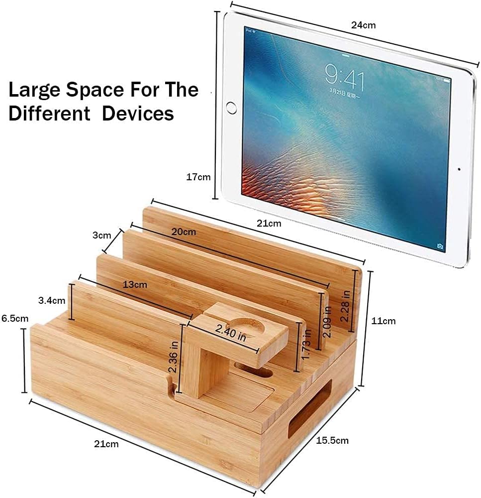 Handy Ladestation USB Ladegerät mehrfach Ladestation für mehrere Geräte Smartphone aus Bambus 5-Port
