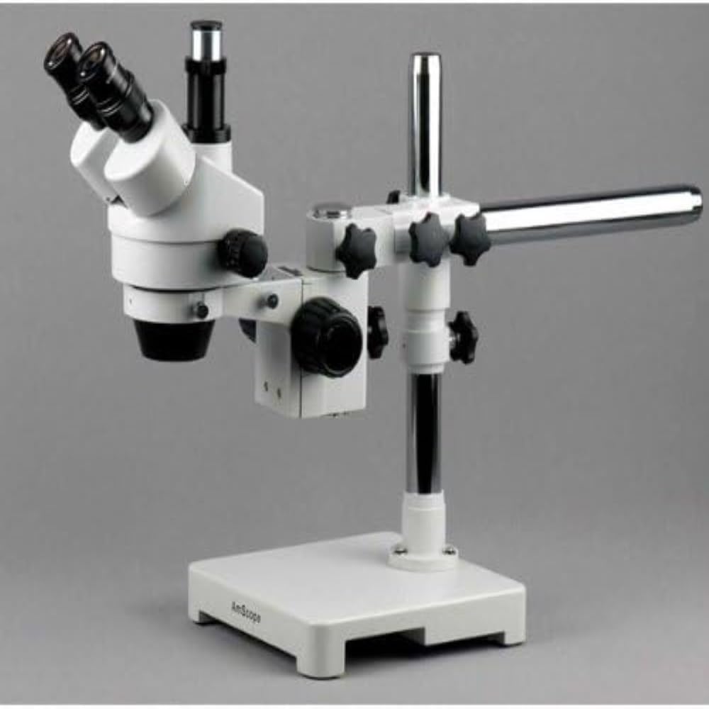 AmScope SM-3TZ Trinokulares Stereo Zoom Mikroskop auf Einarmigem Auslegerständer, 3.5X-90X, Weiss