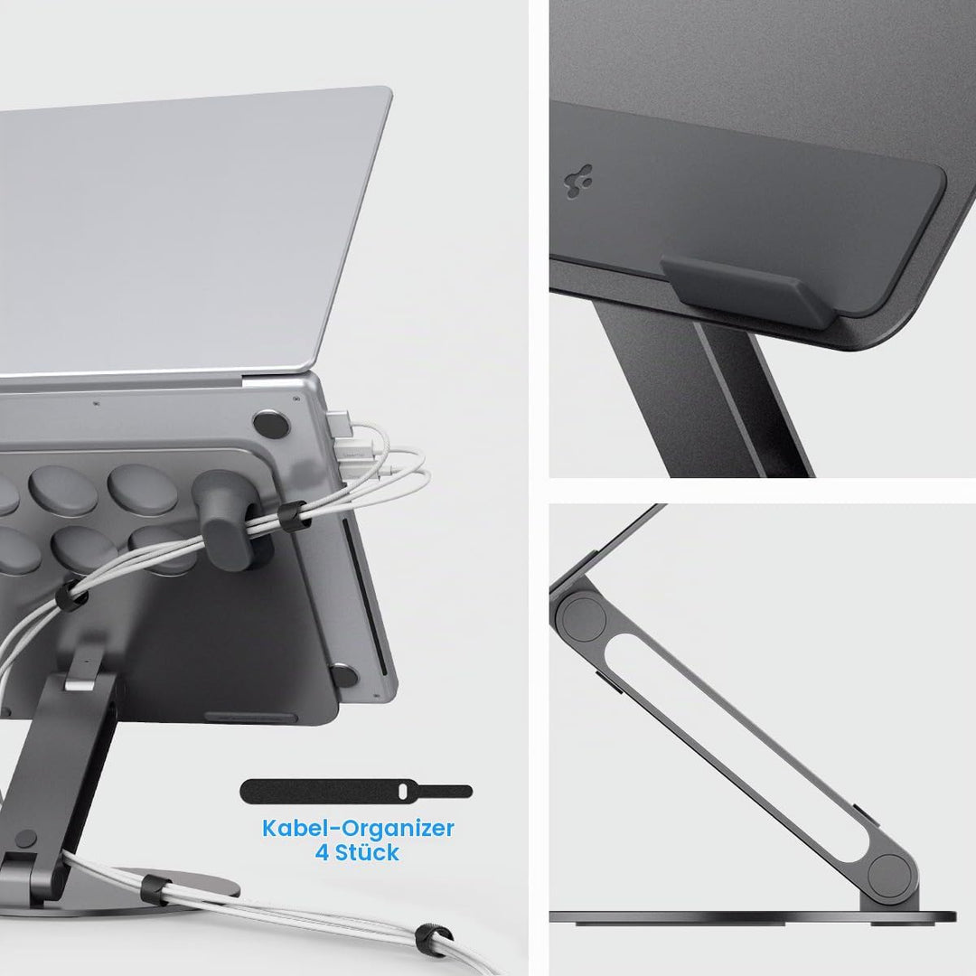Spigen Laptop-Ständer, Höhenverstellbar &amp; rutschfeste Silikonauflagen【inkl. 4X Klett-Kabelbinder, Ka