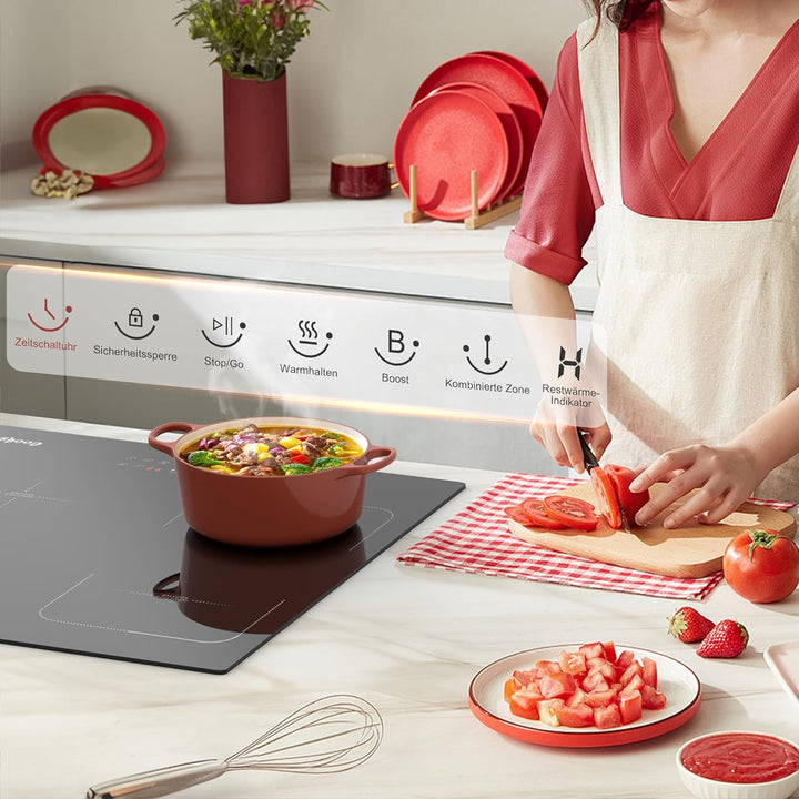 Induktionskochfeld mit Stecker, Cooksir Induktions Kochfeld 4 Platten, Einbau 60CM, Flexible Kombini