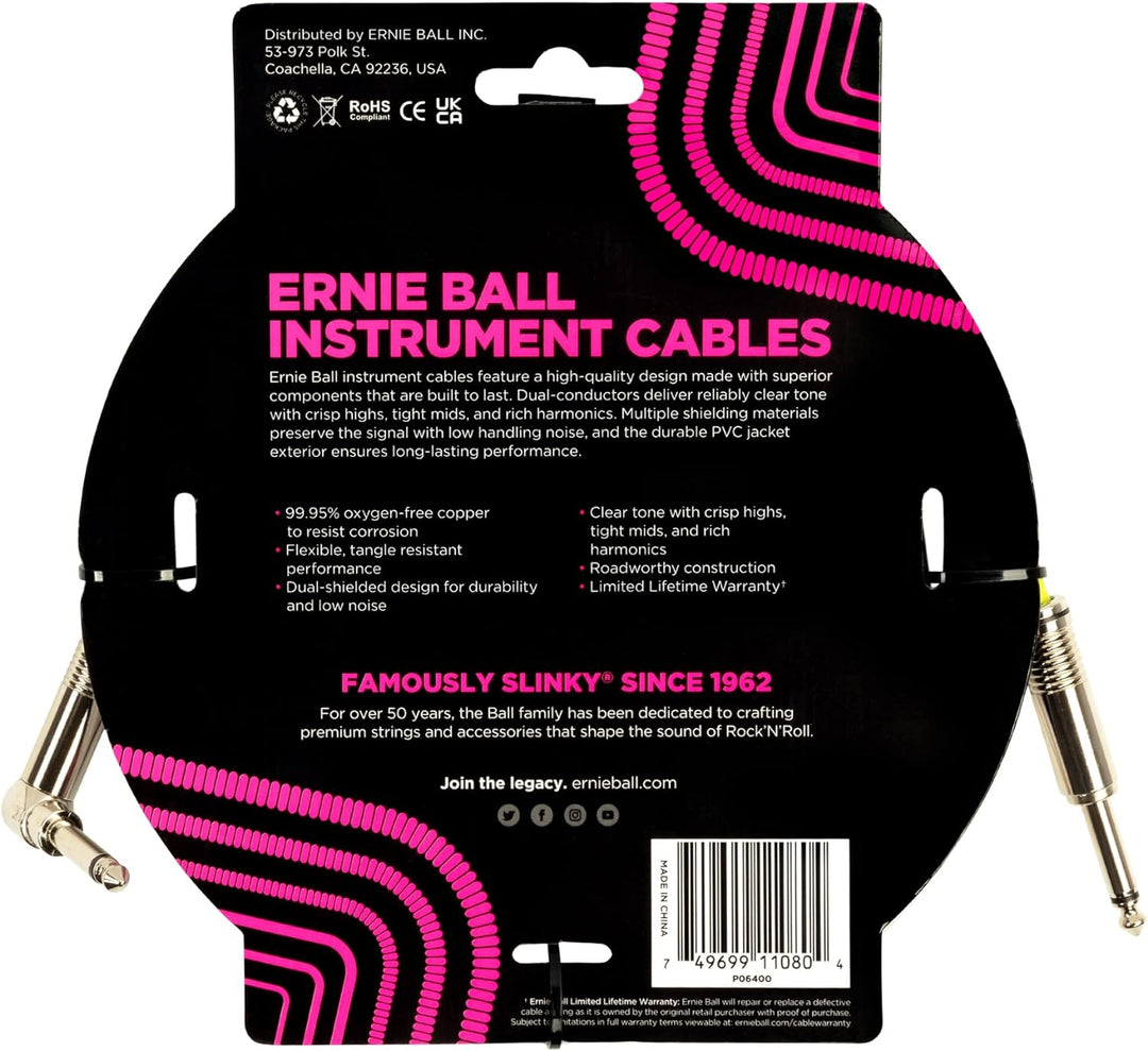 Ernie Ball klassisches Instrumentenkabel gerade/gerade 4,57 m (15 ft) - Weiss 4,57 m Weiss, 4,57 m W