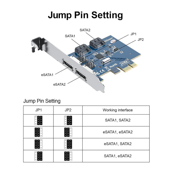 2 Port eSATA3.0 or 2 Port SATA3.0 Non-Raid Controller Card, X1, with 2 SATA Cable, Support SSD and H