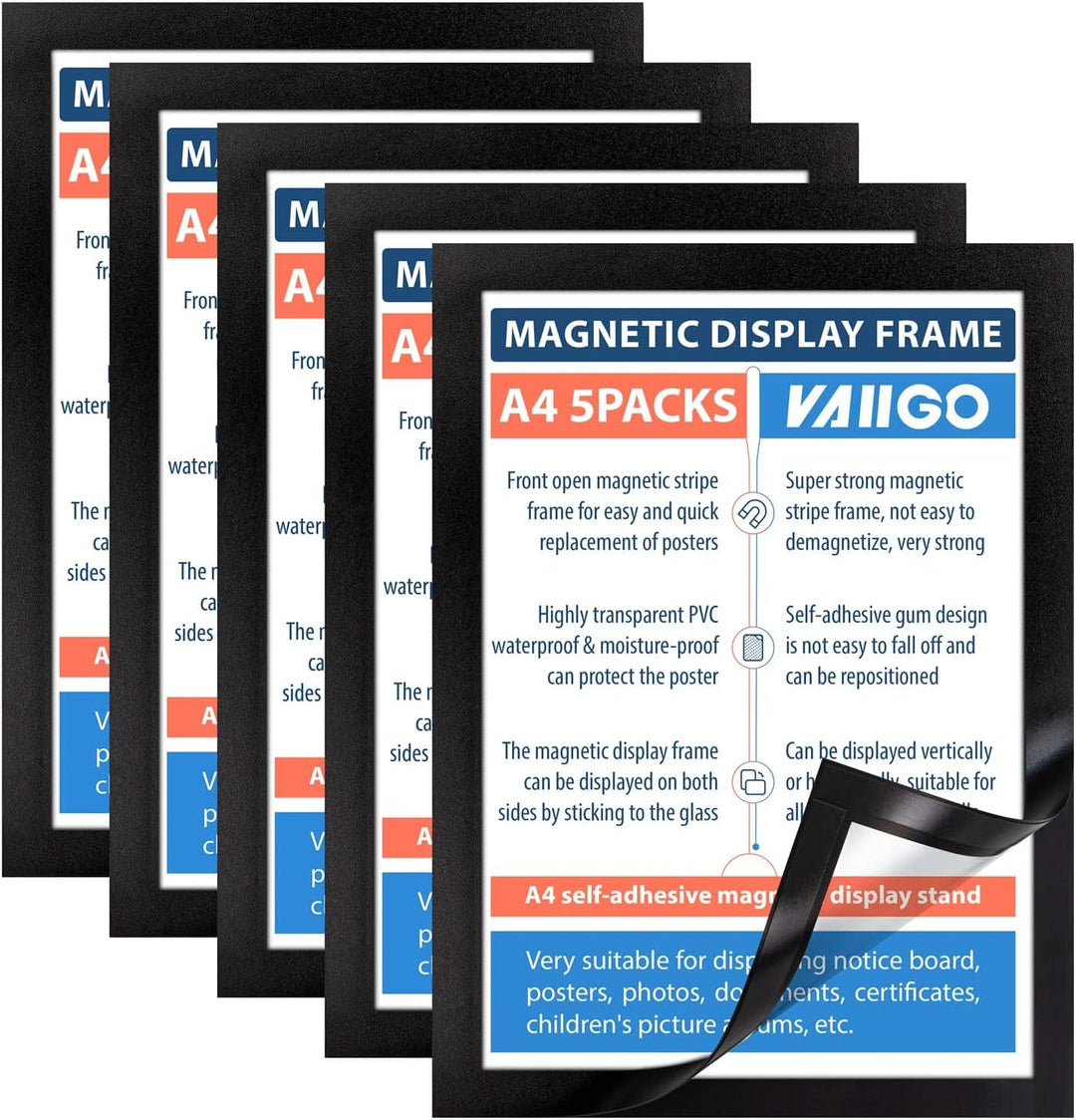 VAIIGO Magnetrahmen Info-Rahmen Selbstklebend mit Magnetverschluss für Informationsrahmen DIN A4 For