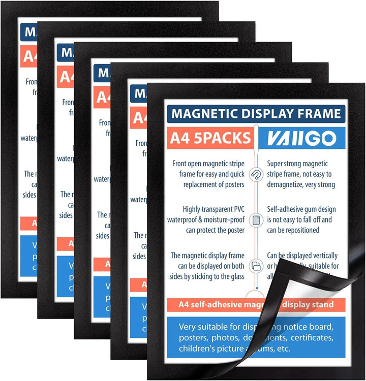 VAIIGO Magnetrahmen Info-Rahmen Selbstklebend mit Magnetverschluss für Informationsrahmen DIN A4 For