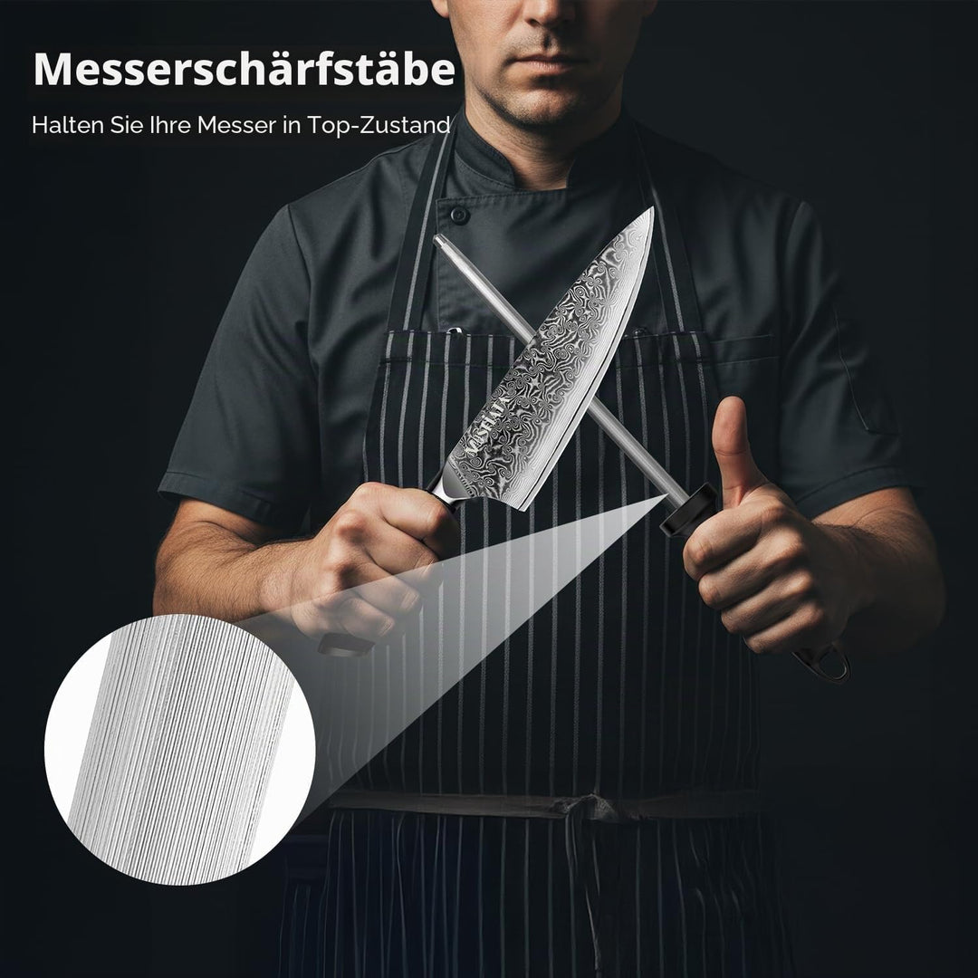 MOSFiATA Damastmesser 8 Zoll, Küchenmesser Damaststahl Kochmesser Damast Scharf Chef Knife Profi Fle