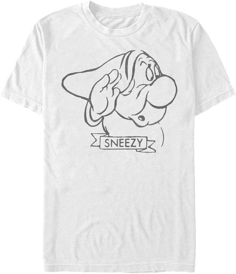 Disney Unisex Snow White Sneezy Organic Short Sleeve T-shirt XXL Weiss, XXL Weiss