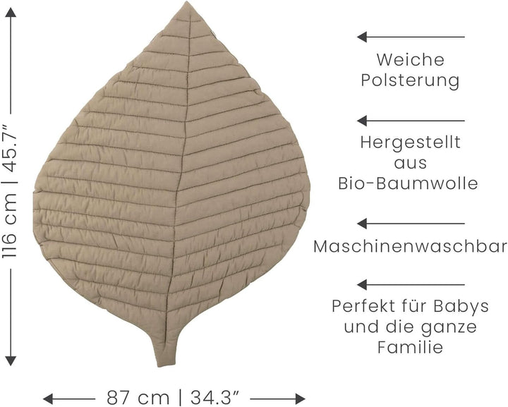 Toddlekind Krabbeldecke für Babys, Blattform, handgenäht, Baby-Spielmatte aus Bio-Baumwolle, 116×87