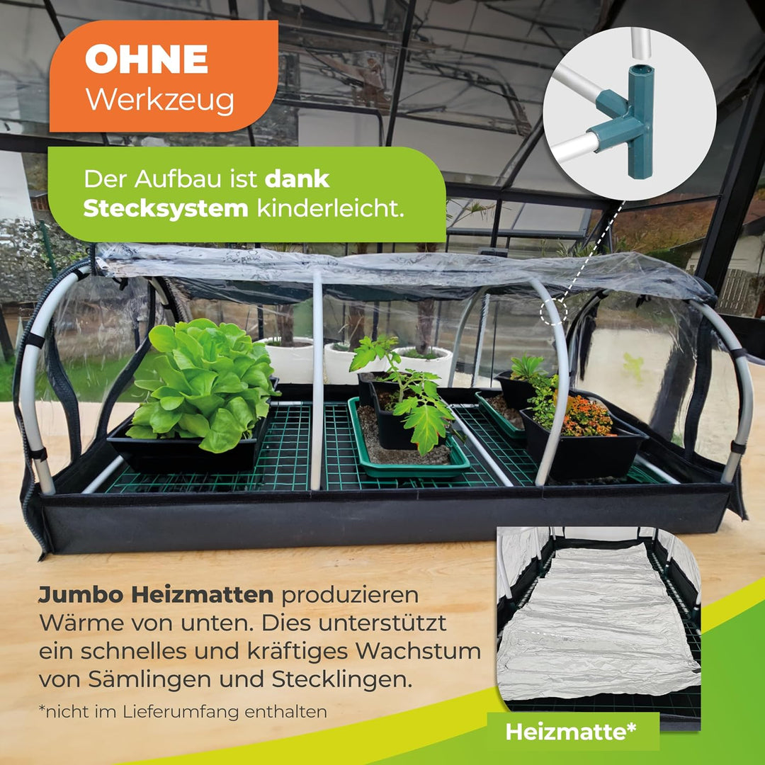 Bio Green XXL Zimmergewächshaus Jumbo | Robustes Aluminium-Rahmengestell | Anzuchtkasten L 130 x B 6