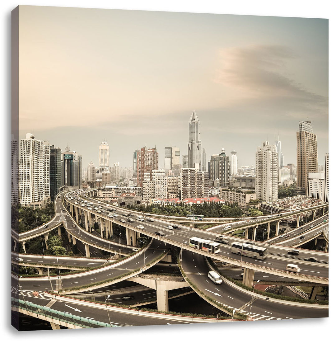 Pixxprint Beeindruckende Shanghai Autobahn als Leinwandbild/Grösse: 70x70 / Wandbild/Kunstdruck/fert