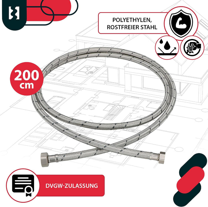 KOTARBAU® Flexschlauch 1/2“ x 3/8“, Wasserschlauch, Panzerschlauch 200 cm | 2er Set, Anschlussschlau