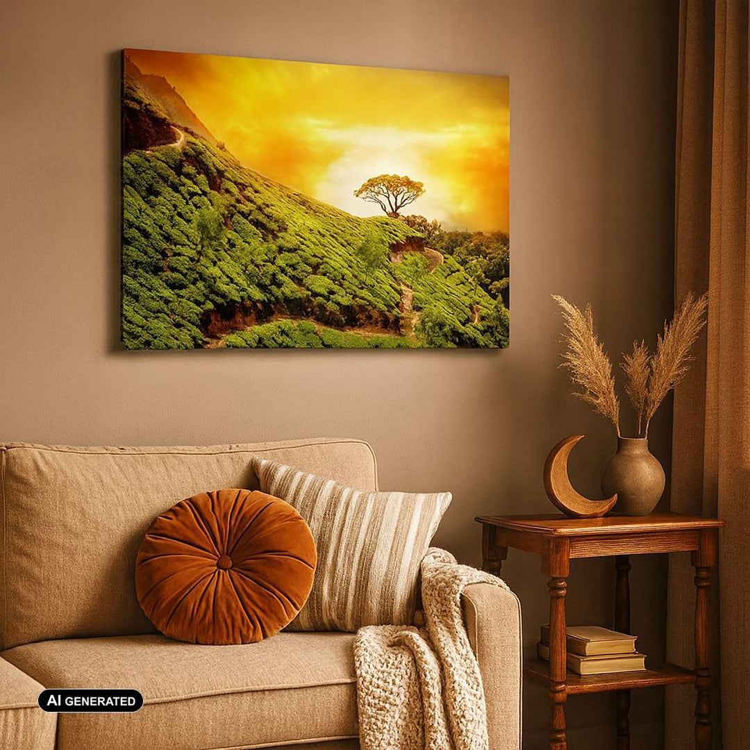 Bilder auf Leinwand Berg Baum Pfad Hügel Leinwandbild mit Rahmen 70x50cm Wandbilder Dekoration Wohnz