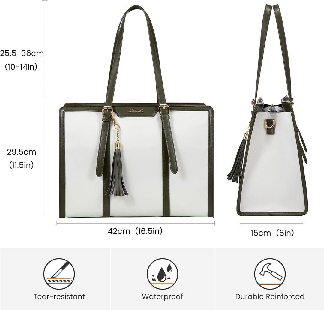 LOVEVOOK Laptop Handtasche Damen 15,6 Zoll Tote Shoulder Crossbody Bag Gross Canvas Shopper Tasche E