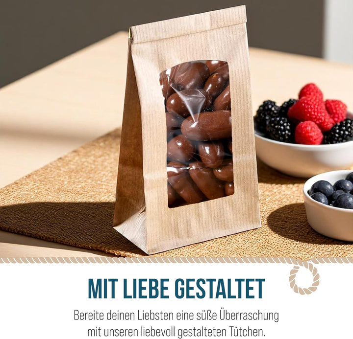 Logbuch-Verlag 100 braune Papiertüten mit Fenster & Folieneinlage - Beutel zum Befüllen mit Verschlu