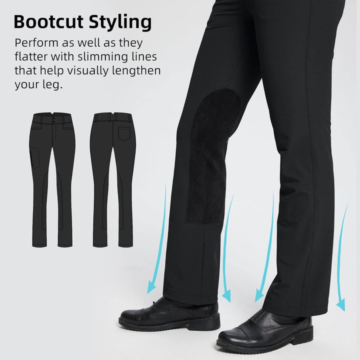 BALEAF Damen Reithose Winter Bootcut Kniebesatz mit Reissverschlusstasche Schwarz XXL