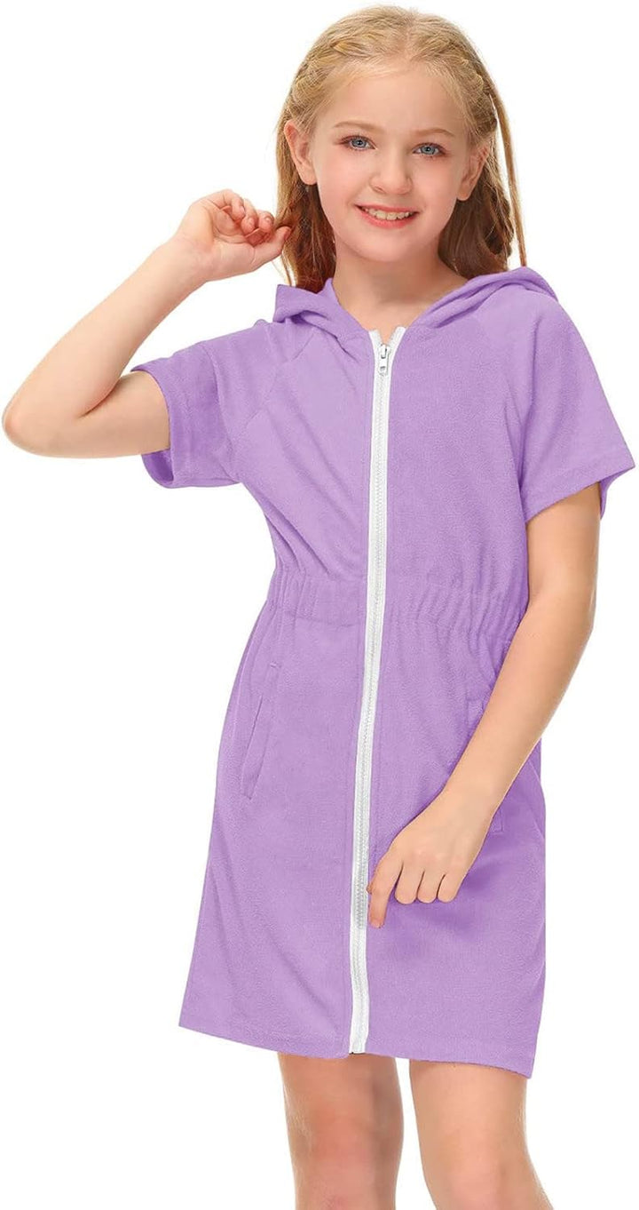 Kinderbademantel Mädchen, Weicher mit Reissverschluss Gross Kinder Badeponcho Kinderbademantel Flaus