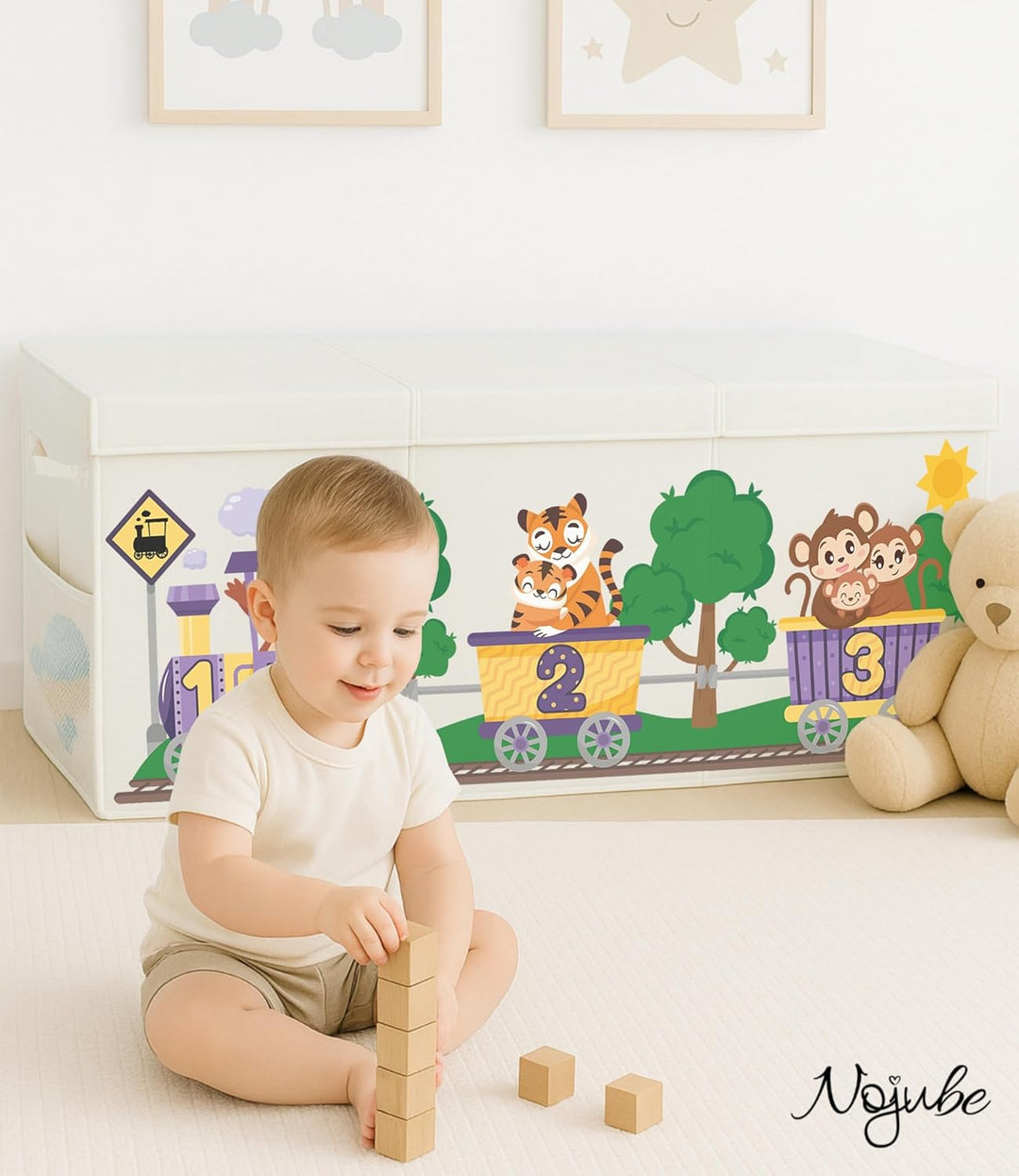 Spielzeugkiste Kinderzimmer XL mit Deckel, faltbare Aufbewahrungsbox für Spielzeug, Spielzeug Organi