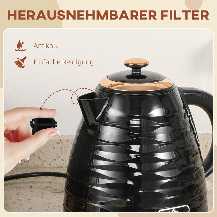 HOMCOM Wasserkocher 1,7 L, 2200W, Kabellos, Schnellkochfunktion, BPA-Frei, Elektrischer Wasserkocher