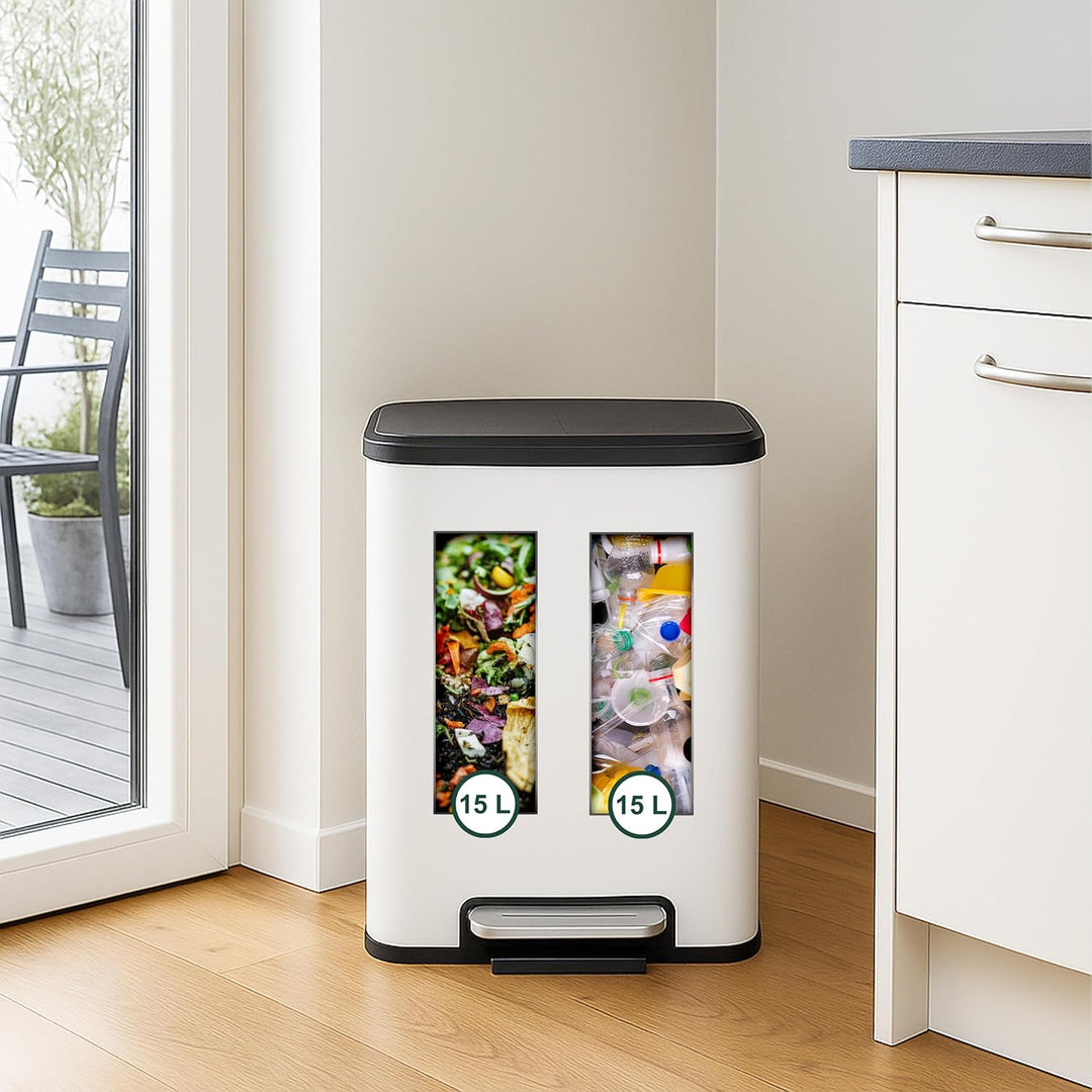Relaxdays Mülleimer 2 x 15 Liter, Küchenmülleimer mit entnehmbare Inneneimer, Absenkautomatik und Tr