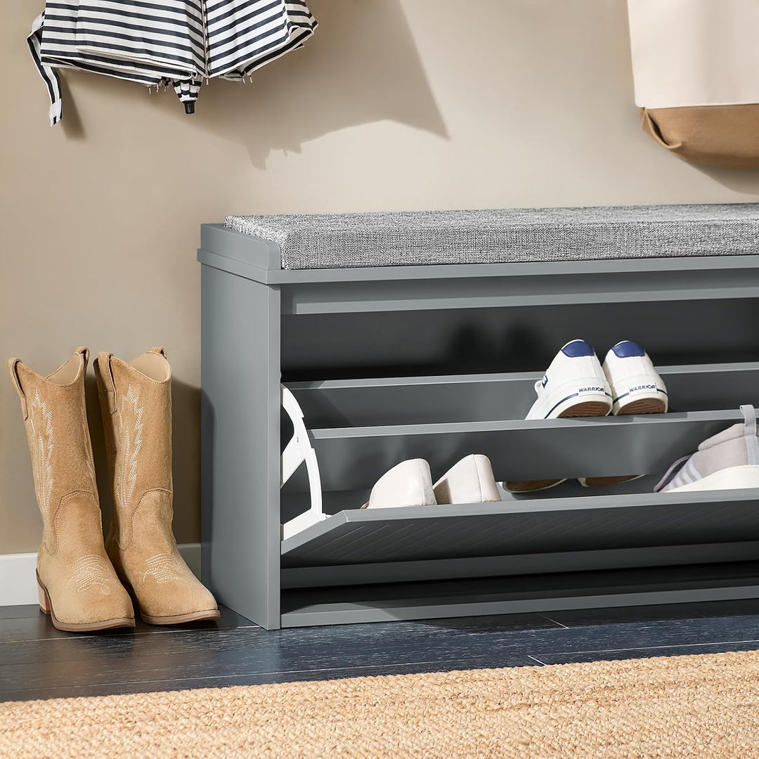 SoBuy Schuhschrank Schuhbank mit Sitzfläche, Schuhregal mit Stauraum, Klappe, Sitzkissen, bis 155 kg