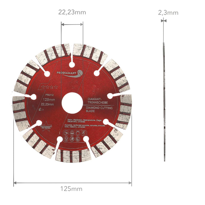 PRODIAMANT Turbo Diamant-Trennscheibe Beton 125mm x 22,23 mm Segmenthöhe 12mm 125/22,23mm, 125/22,23